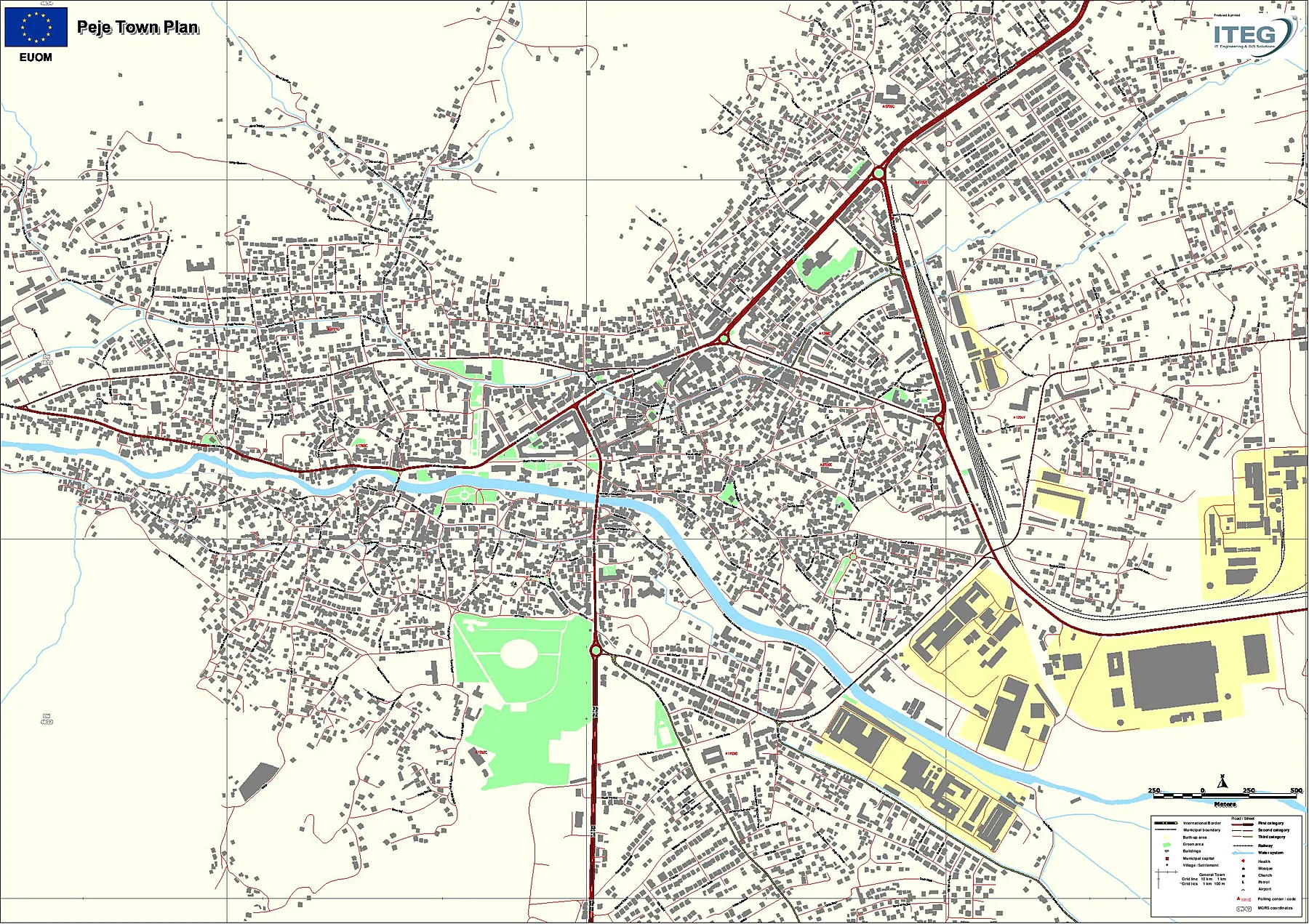 Map of Peja for fibre-optic planning