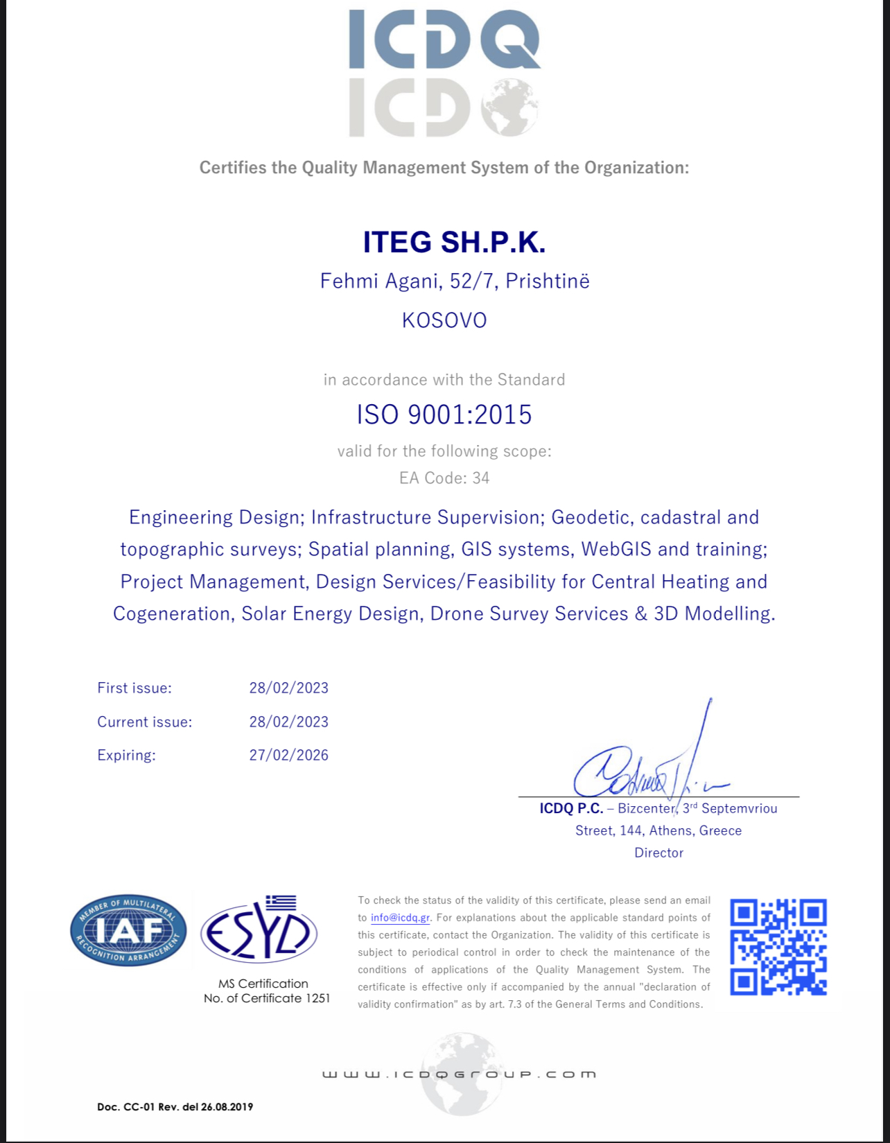 ITEG shpk u çertifikua për ISO 9001:2015